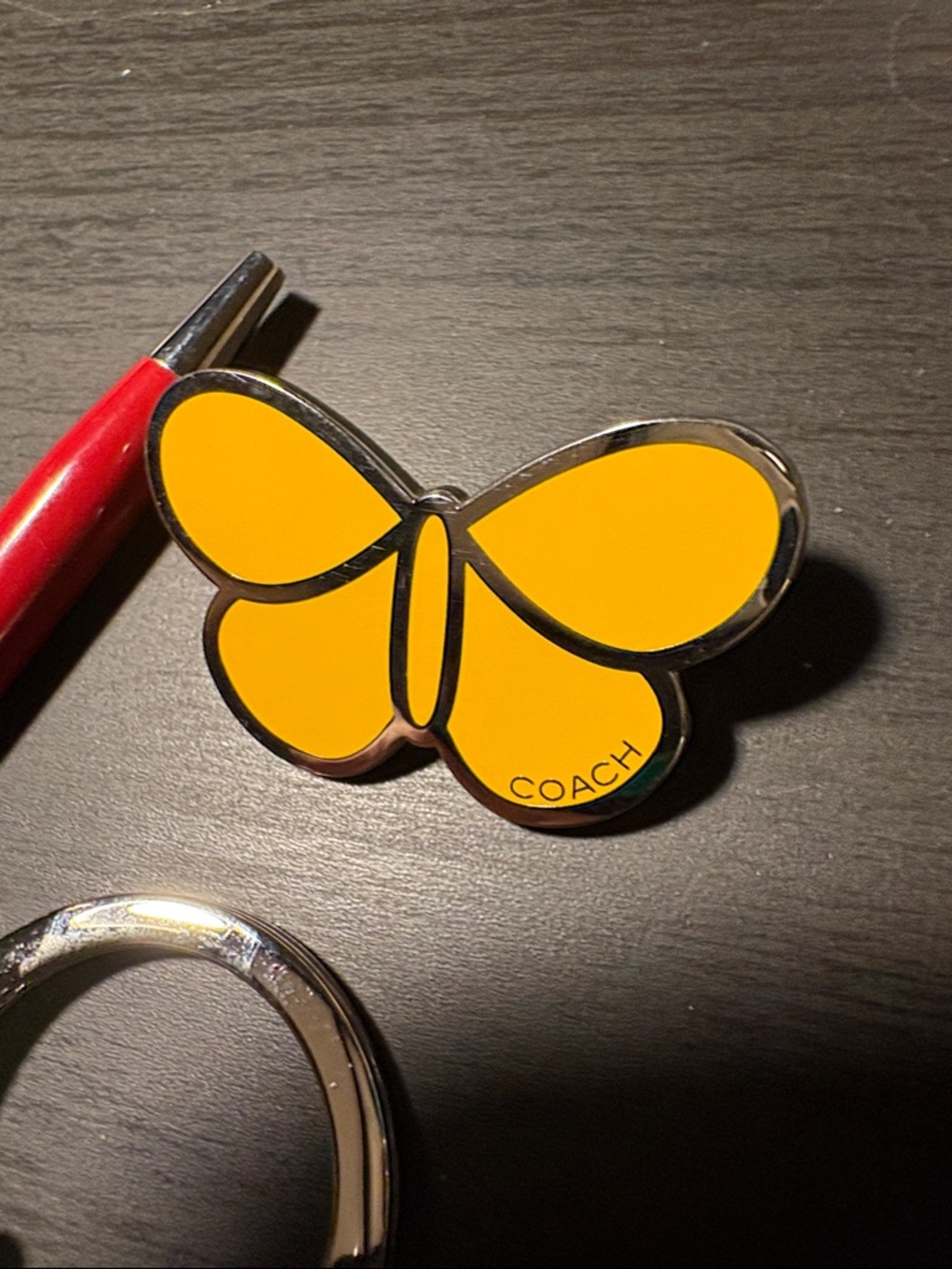 Coach Yellow Butterfly Pin, Red Heart Pin, Red Star Keyring & Pin with Charm Set - Picture 3 of 9